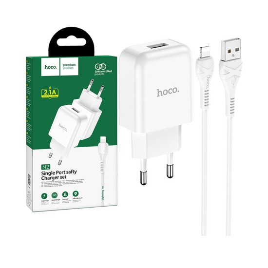 Hoco Charger Set N2 Vigour (EU) with USB to iPhone Cable 1m White